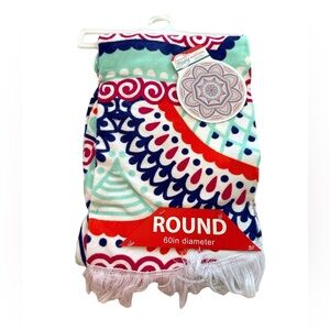 Destination Holiday Medallion Print Summer Round Beach Towel, 60" NWT